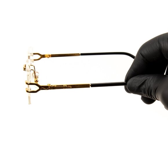 Mens Retro Style Rimless Clear Tint Lens Rectangular Gold Frame Square Glasses - Picture 6 of 8